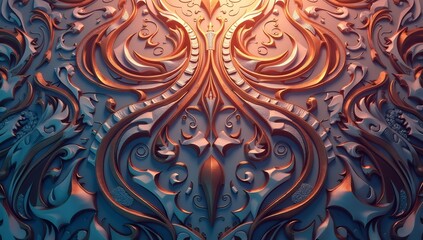 Intricate 3d embossed islamic pattern with copper and teal tones