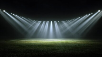 American football under bright stadium lights at night with blurred crowd for sports marketing and event promotion