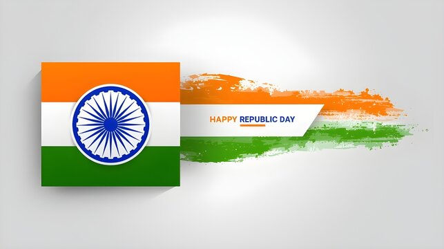 Indian Republic Day celebration background with flag colors and Ashoka Chakra design.