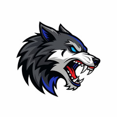 Fierce Wolf Head Mascot Logo with Aggressive Expression.