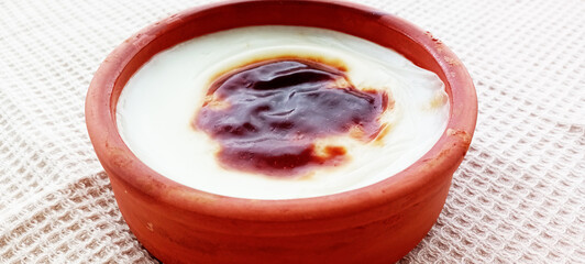 Traditional turkish dessert bakery rice pudding Turkish name Fırın Sutlac in glass bowl