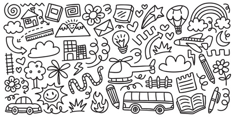 Hand drawn cheerful kids doodle vector illustration