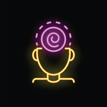 Neon sign illustrating mind control with a hypnotizing spiral over a human head