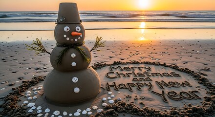 Sandmans Christmas - A Beachy Holiday Greeting at Sunset.