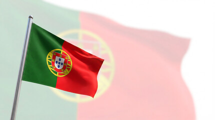 Flag of Portugal with a same larger, blurred flag in the background, waving in the wind