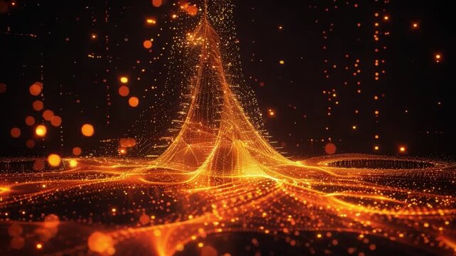 Golden Network Visualization: An abstract representation of data flowing through a network, with glowing lines and points forming a dynamic structure.
