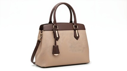 Naklejka premium Elegant beige and brown leather handbag with gold accents
