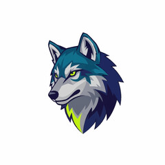 Intense Gaze of a Stylized Wolf Head with Vibrant Accents.