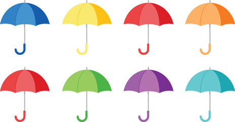 Colorful umbrella vector set featuring open rain umbrellas for weather protection fashion and seasonal design illustrations