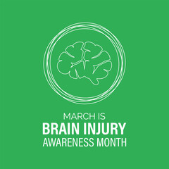 Celebrate Brain Injury Awareness Month in March with a brain and ribbon design, perfect for posters, digital graphics, banners, cards, and online awareness content. Banner poster, flyer and background