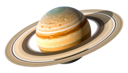 A detailed image of a gas giant with prominent rings, showcasing atmospheric bands