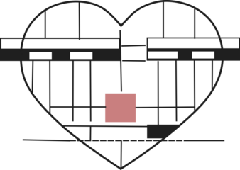 Conceptual illustration of a heart built as an architectural structure. Symbol of reliability, support and strong foundations in relationships. Modern minimalist Valentine’s Day artwork.