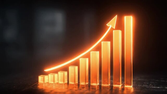 Business Growth Illuminated: An upward-trending bar graph glows with a warm, inviting light, signifying growth, success, and strategic business progress.