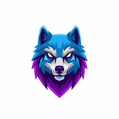 Striking Blue and Purple Wolf Head Logo Design.