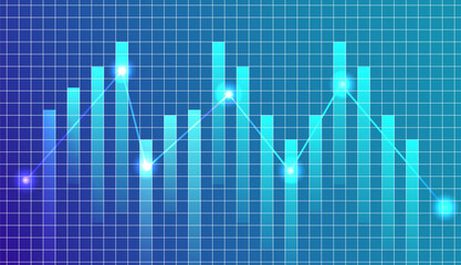 Fototapeta premium Vibrant digital graph with grid background, showcasing fluctuating data points connected by glowing line