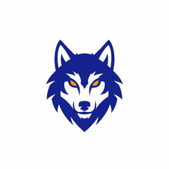 Striking Blue Wolf Head Logo with Intense Yellow Eyes.