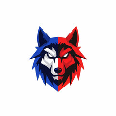 Striking Red and Blue Wolf Head Logo Design.