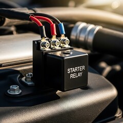 Starter Relay in Car Engine Bay - Electrical System Component.