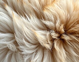 Close-up of thick, layered fur blending cream and golden-brown hues