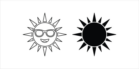 Bright smiling sun icon representing summer happiness and cheerful weather