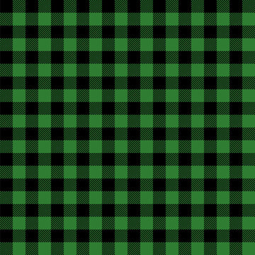 Green Buffalo Plaid Seamless Pattern. Christmas Forest Flannel Texture Background.