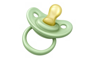 Green baby pacifier helping soothe infant, offering comfort and promoting healthy development, transparent background