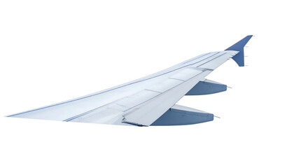 Aircraft wing in flight, angled towards upper-left, set against a transparent background