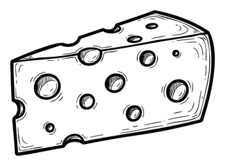 Classic hand drawn cheese wedge with distinctive holes perfect for culinary projects food related content menu design and grocery store promotions showcasing delicious dairy products