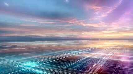 Ethereal digital landscape with glowing grid lines, soft pastel gradient colors, futuristic exploration visualization, infinite possibilities concept, tech innovation aesthetic, virtual