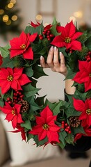 Festive Poinsettia Wreath - A Christmas Holiday Decoration.