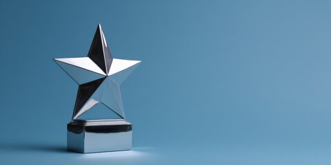Silver star trophy against blue background
