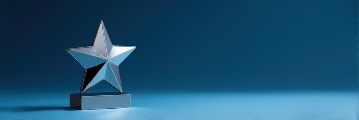 Silver star trophy on blue background: symbol of achievement and excellence
