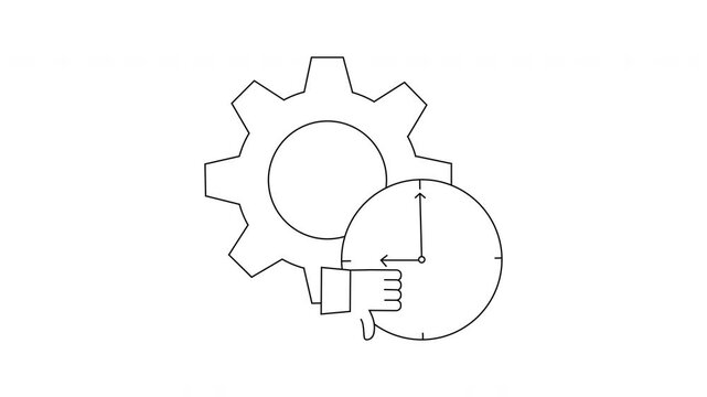 Inefficient Time Management - Gear, Clock, and Thumbs Down.