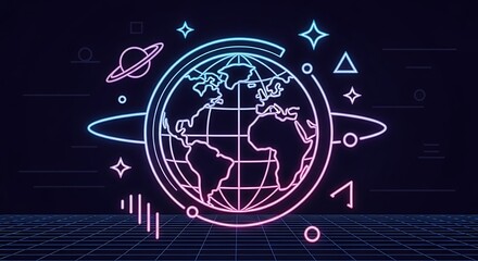Neon Earth - A Futuristic Vision of Global Connectivity and Technology.