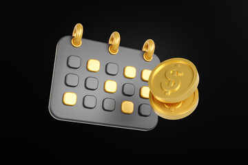 Calendar with Gold Coins 3D Render