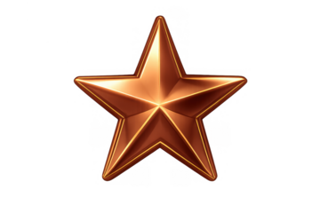 Bronze star displaying shiny metallic finish, representing achievement, success, and reward on transparent background