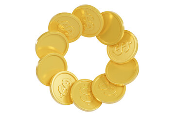 Golden Coins Circle on Black Background