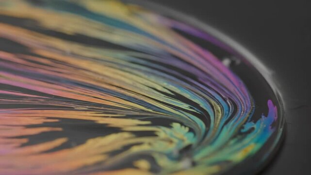 Colorful liquid bubble on dark surface