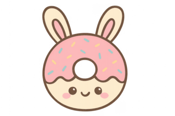 Cute smiling bunny donut with pink frosting
