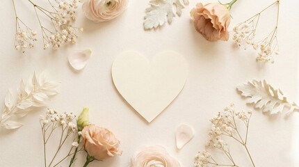 Valentine&rsquo;s Day Floral Heart Flat Lay for Romantic Cards, Love Campaigns, Wedding Branding, Social Media Posts, and Seasonal Marketing