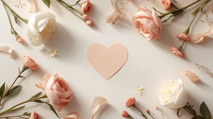 Valentine&rsquo;s Day Floral Heart Flat Lay for Romantic Cards, Love Campaigns, Wedding Branding, Social Media Posts, and Seasonal Marketing
