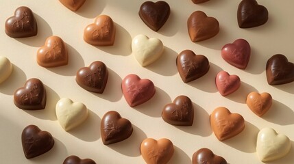 Valentine&rsquo;s Day Heart-Shaped Chocolates Background for Romantic Gifts, Love Campaigns, Holiday Promotions, Social Media Ads, and Sweet Branding