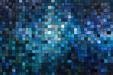 Fototapeta premium Abstract mosaic art featuring a field of square tiles in shades of blue and teal