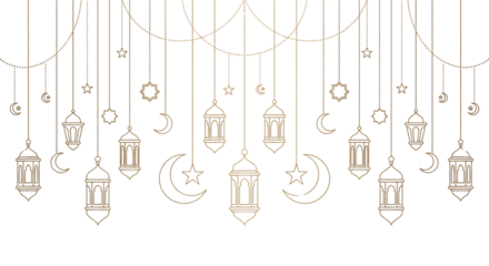 Ramadan Lanterns and Crescent Moons Festive Decoration, Islamic Holiday Celebration