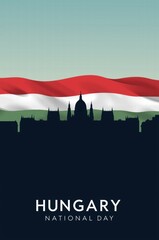 Hungary national day celebration with skyline and flag background  