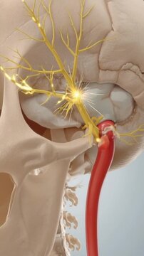 Detailed anatomical illustration of the human eye and optic nerve.