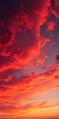 Crimson sky bleeds into horizon, dramatic clouds ablaze with fiery hues,  red,  fire