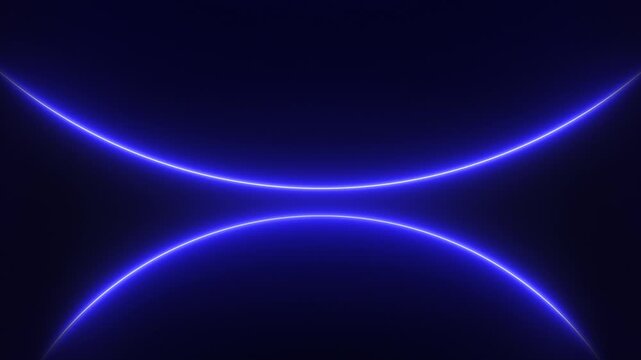 Abstract blue neon background of glowing energy lines motion. Minimal modern technology concept, vibrant neon light lines with copy space. Futuristic curved lines, virtualization, AI softwave. 4k loop