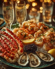 Elegant Seafood Feast on Festive Table Setting