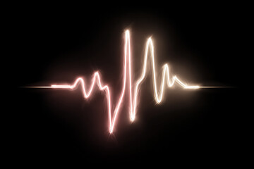 glowing neon heartbeat waveform abstract on black background